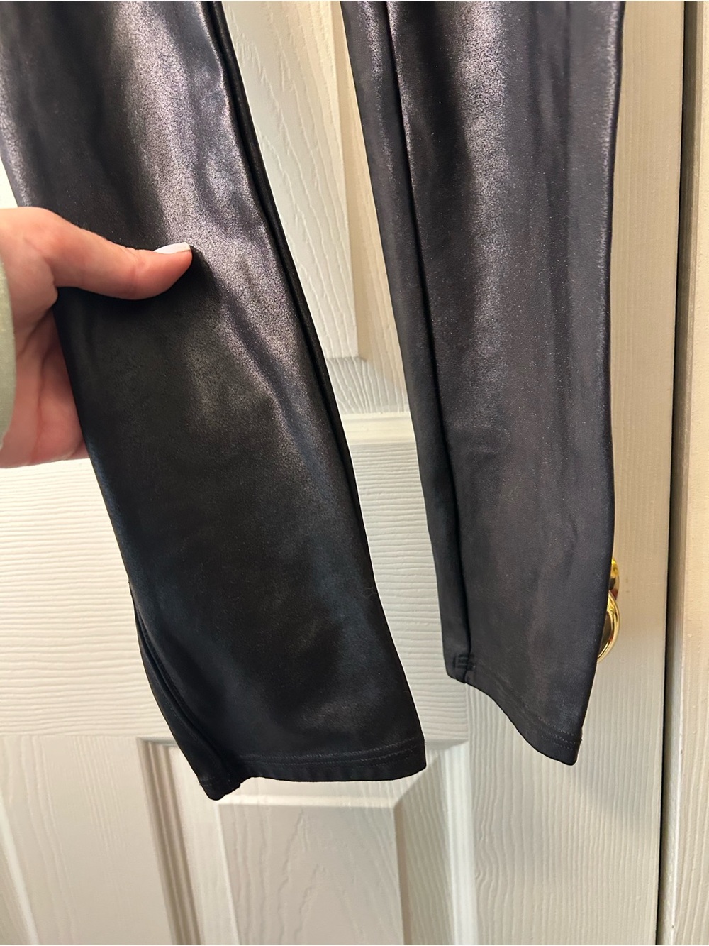 SPANXshape by Sara Blakely Faux Leather Black Shiny Leggings - Picture 3 of 7